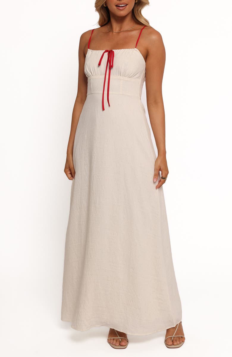 Petal & Pup Gracie Tie Milkmaid Sundress, Main, color, Oatmeal