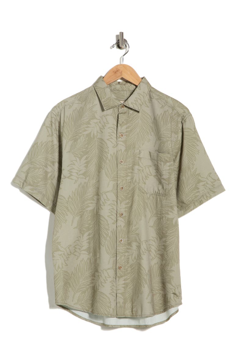 Luau Leaves Short Sleeve Button-Up Shirt, Alternate, color, DUSTY THYME