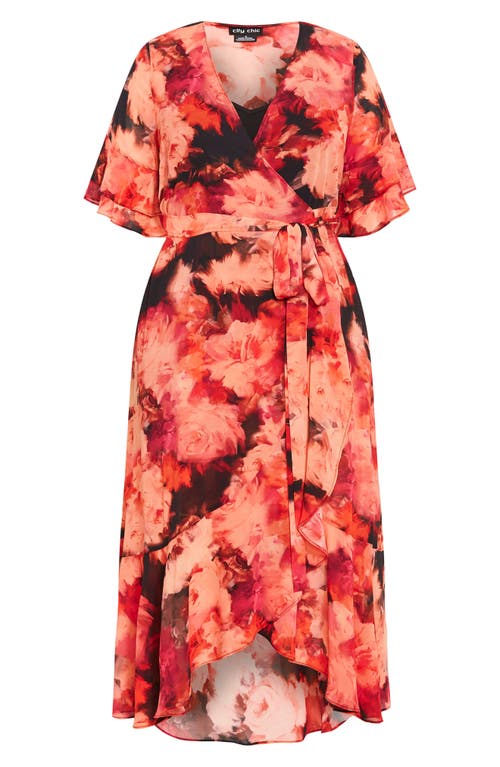 City Chic Hanna Floral Print Wrap Maxi Dress In Pink