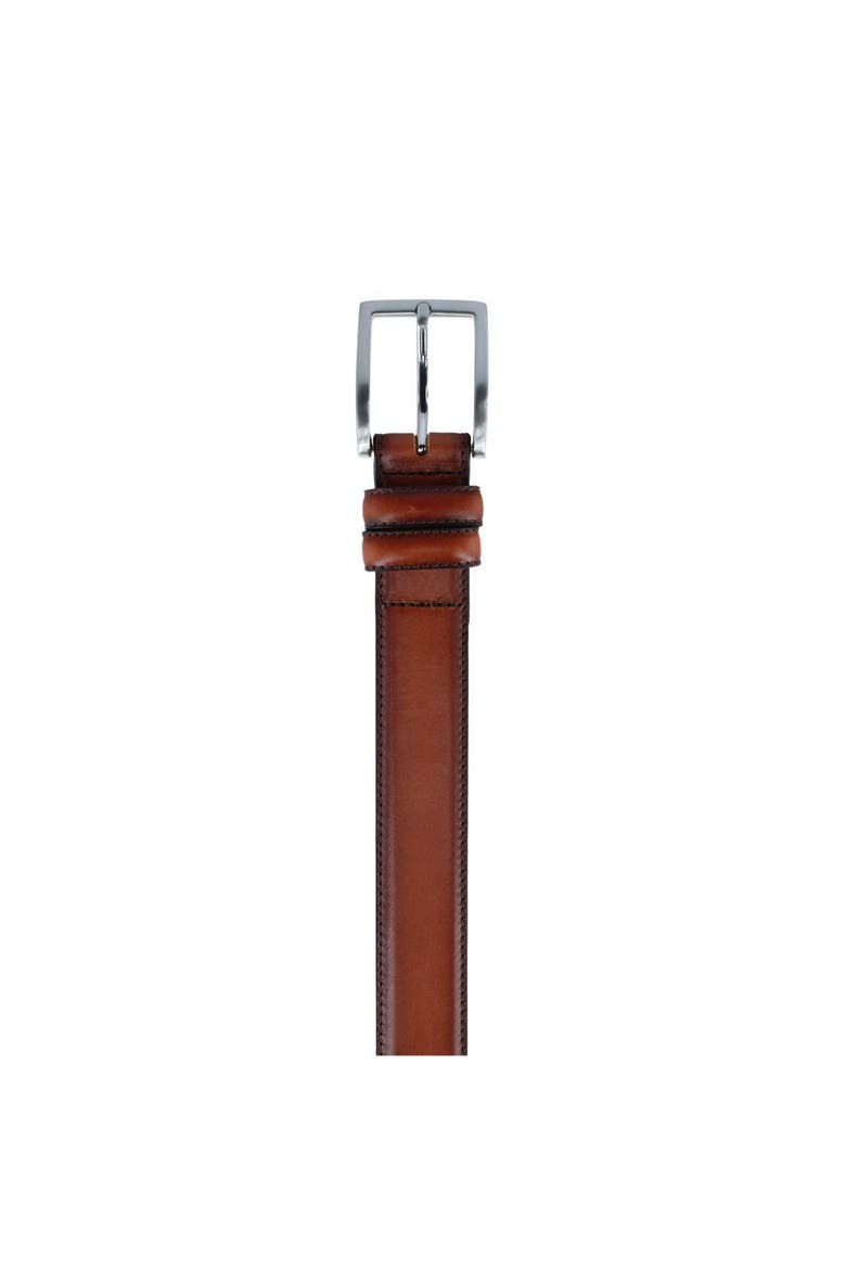 Malik Burnished Feather Edged 32mm Leather Belt, Alternate, color, Brown