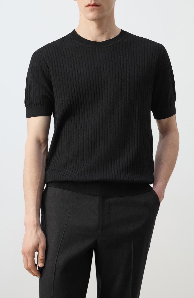 MANGO Short Sleeve Cotton & Modal Rib Top, Main, color,