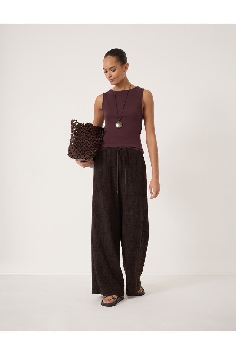 Aria Textured Jersey Wide Leg Pants, Alternate, color, Dark Brown