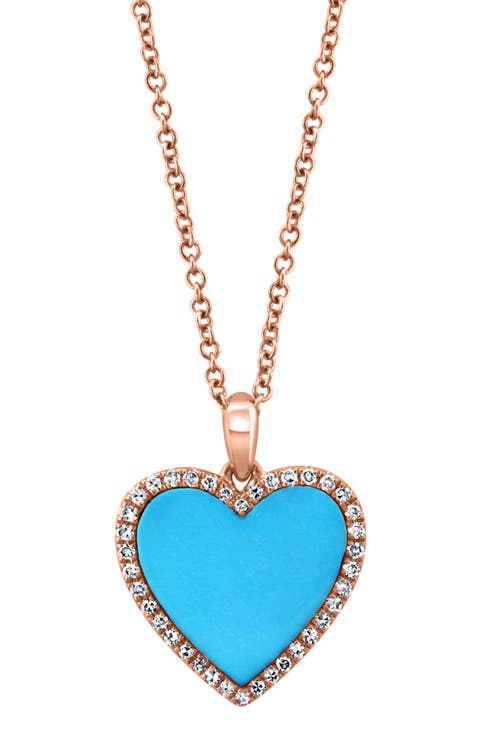 Diamond & Turquoise Heart Pendant Necklace