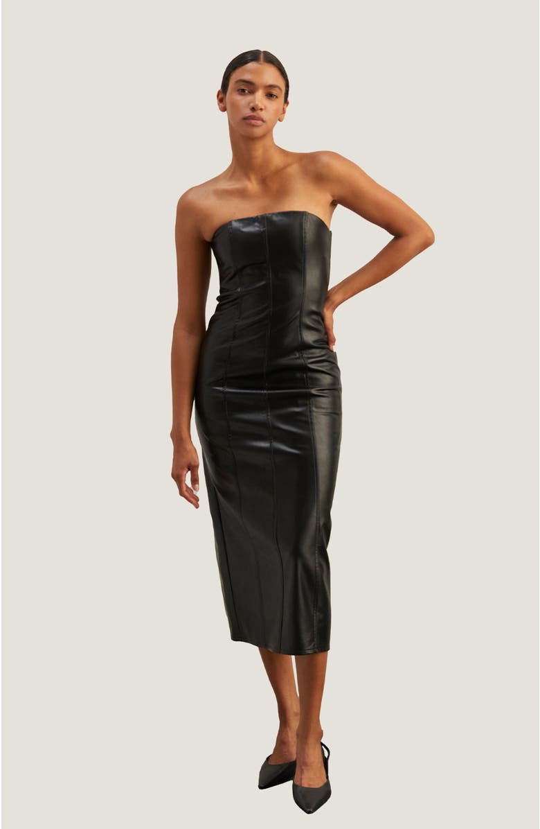 CRESCENT Faux Leather Tube Midi Dress, Main, color, Black