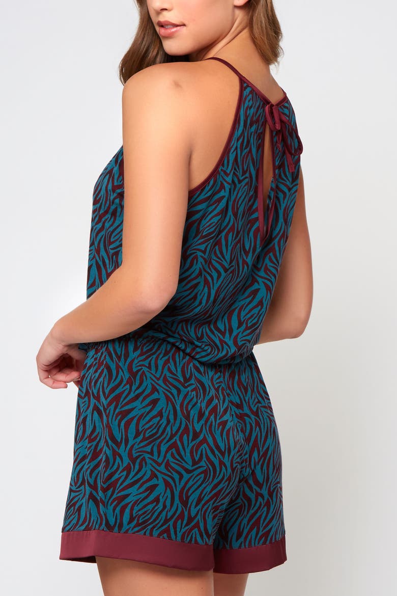 Zebra Print Halter Neck Romper, Alternate, color, Teal-Burgundy
