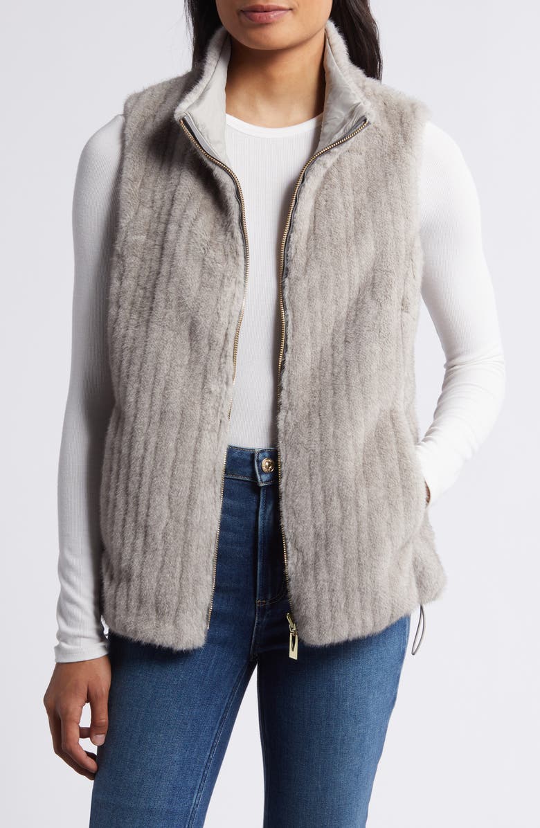 Via Spiga Reversible Faux Fur Vest, Alternate, color, Light Grey