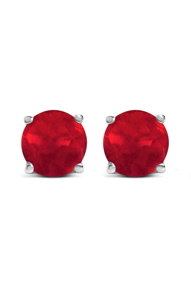 14K Gold 5X5MM Round Birthstone Solitaire Stud Earrings, Main, color, Red Ruby | White