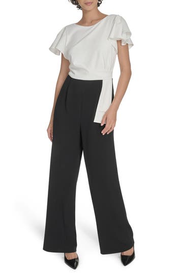 Tommy Hilfiger Flutter Sleeve Draped Side Jumpsuit In Multi