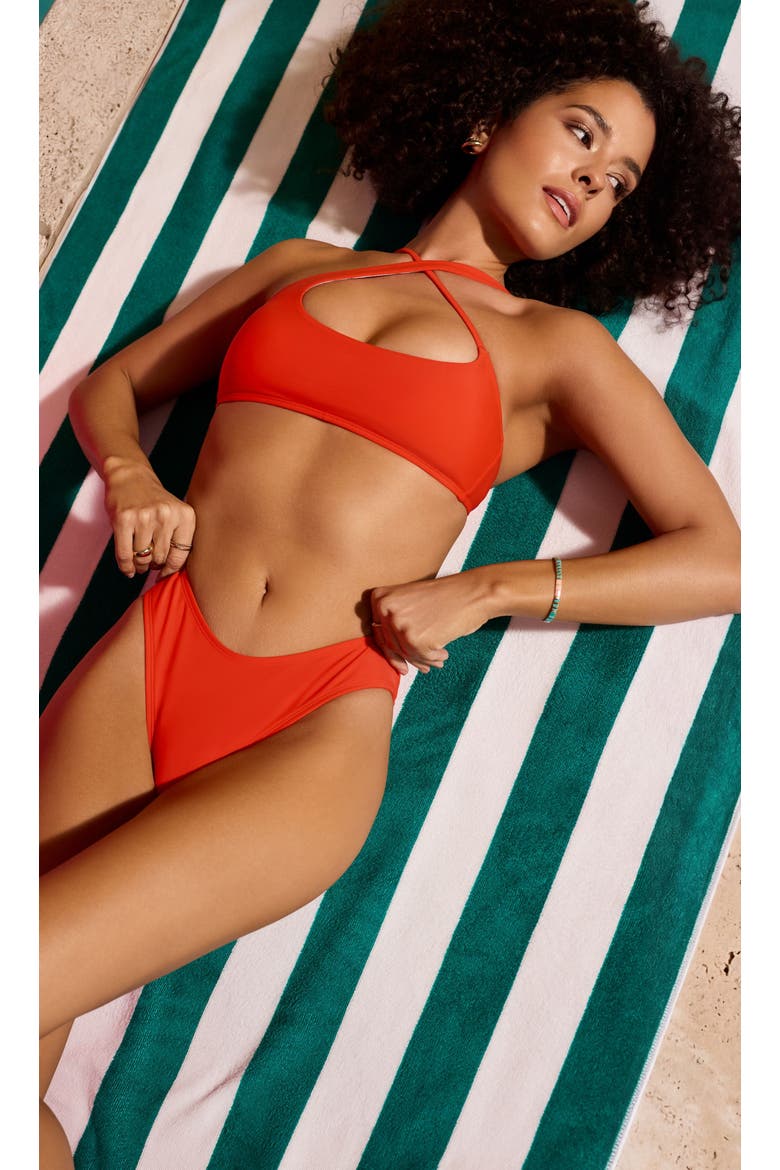Criss Cross Assymetrical Bralette Bikini Set, Alternate, color, Vermillion