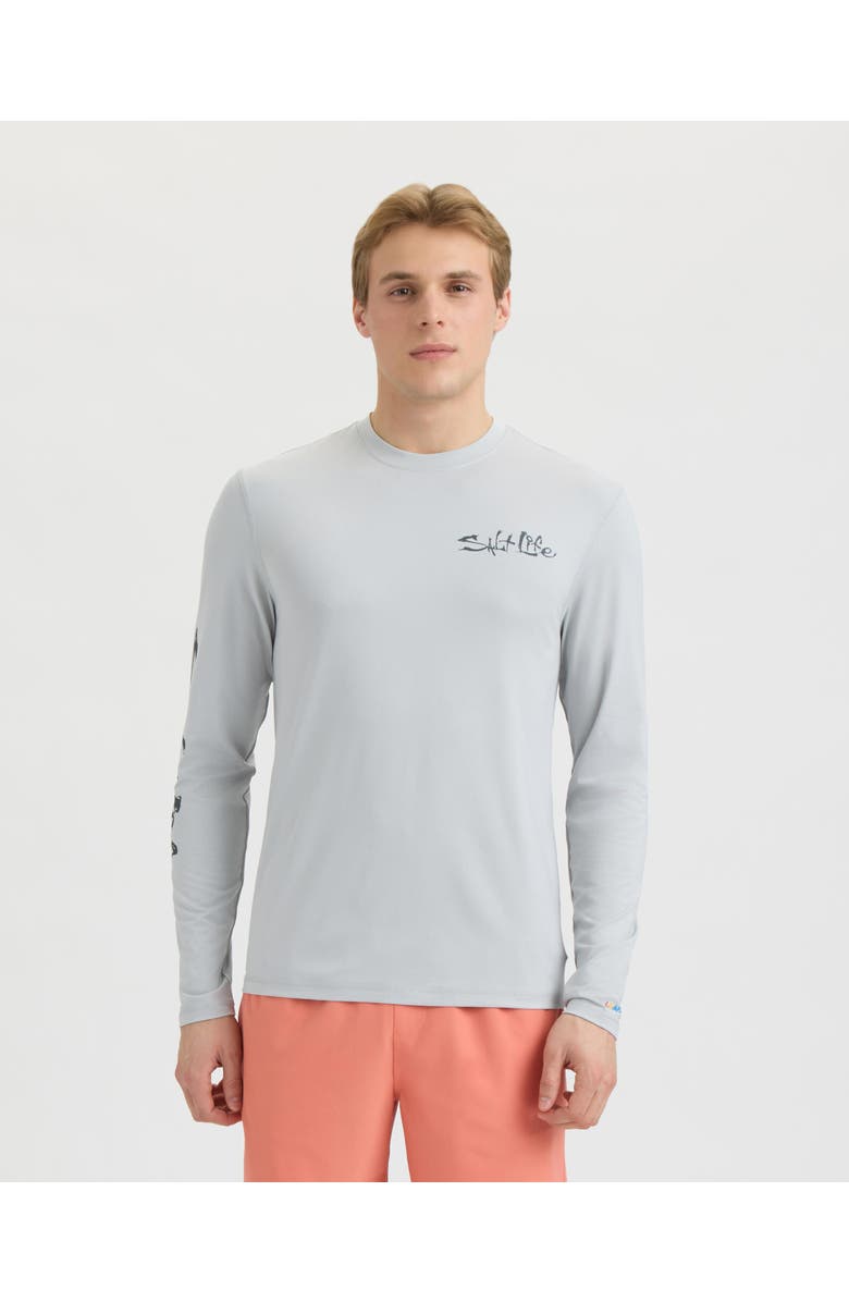 Salt Life Liquid Depth Badge Long Sleeve SLX Performance Tee, Main, color, Mist Grey Heather