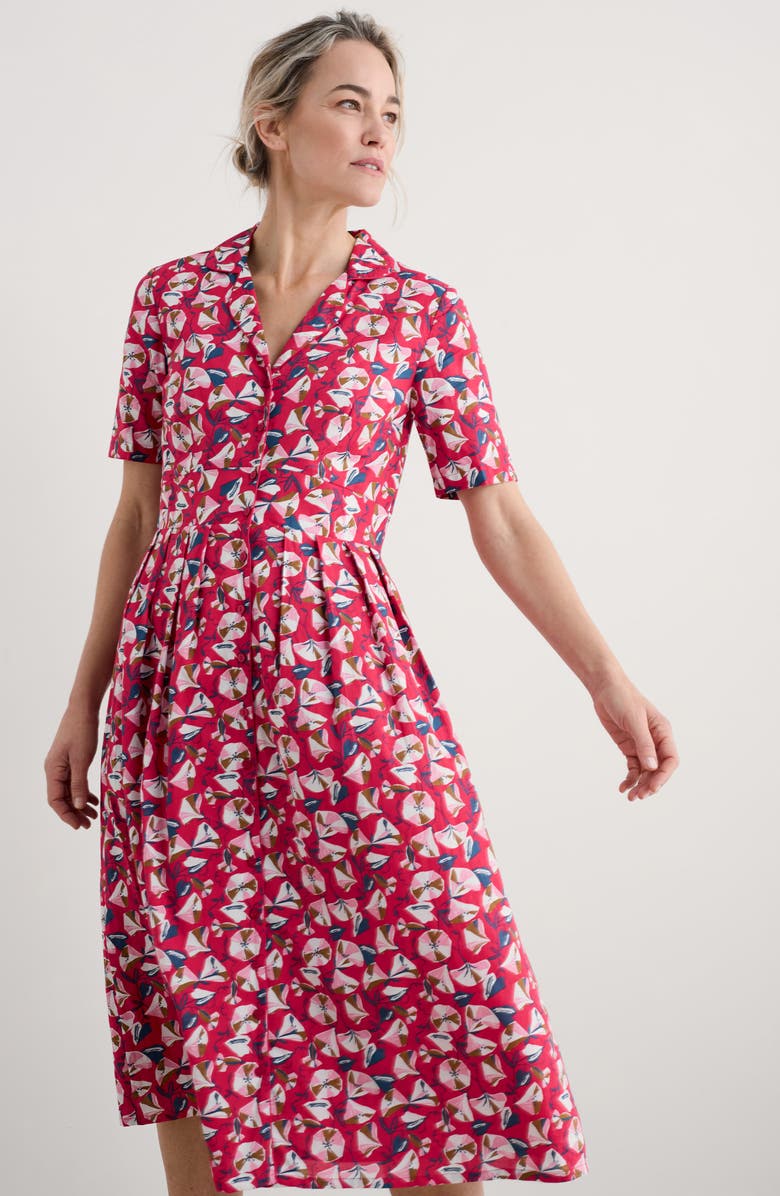Seasalt Cornwall Floral Print Organic Cotton Midi Shirtdress, Alternate, color, Parasol Floral Raspberry
