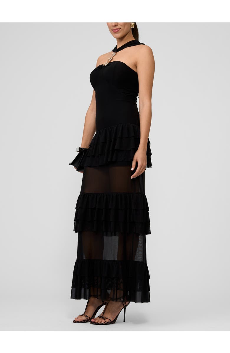 RACHEL Rachel Roy Solana Mesh Tiered Long Dress, Alternate, color, Black