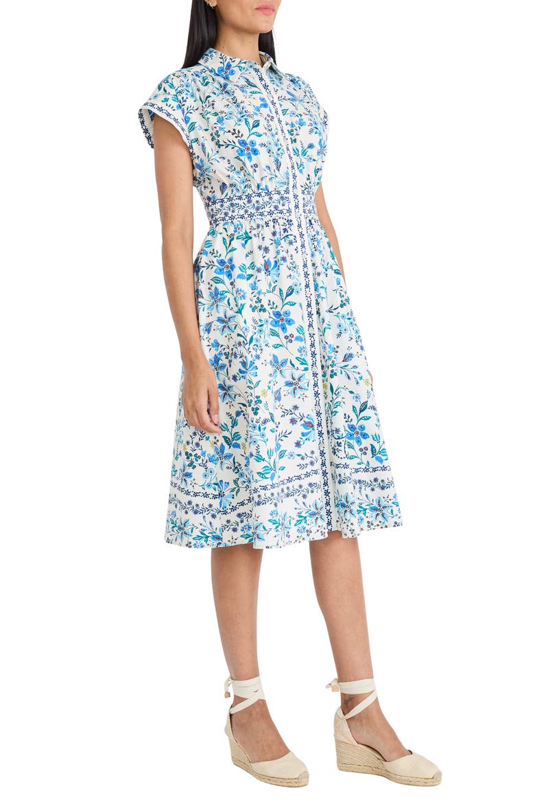Cap Sleeve Shirtdress, Alternate, color, CREAM/ BLUE
