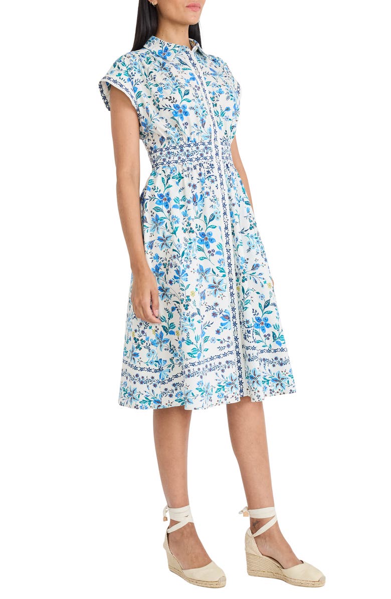 Maggy London Cap Sleeve Shirtdress, Alternate, color, Cream/ Blue