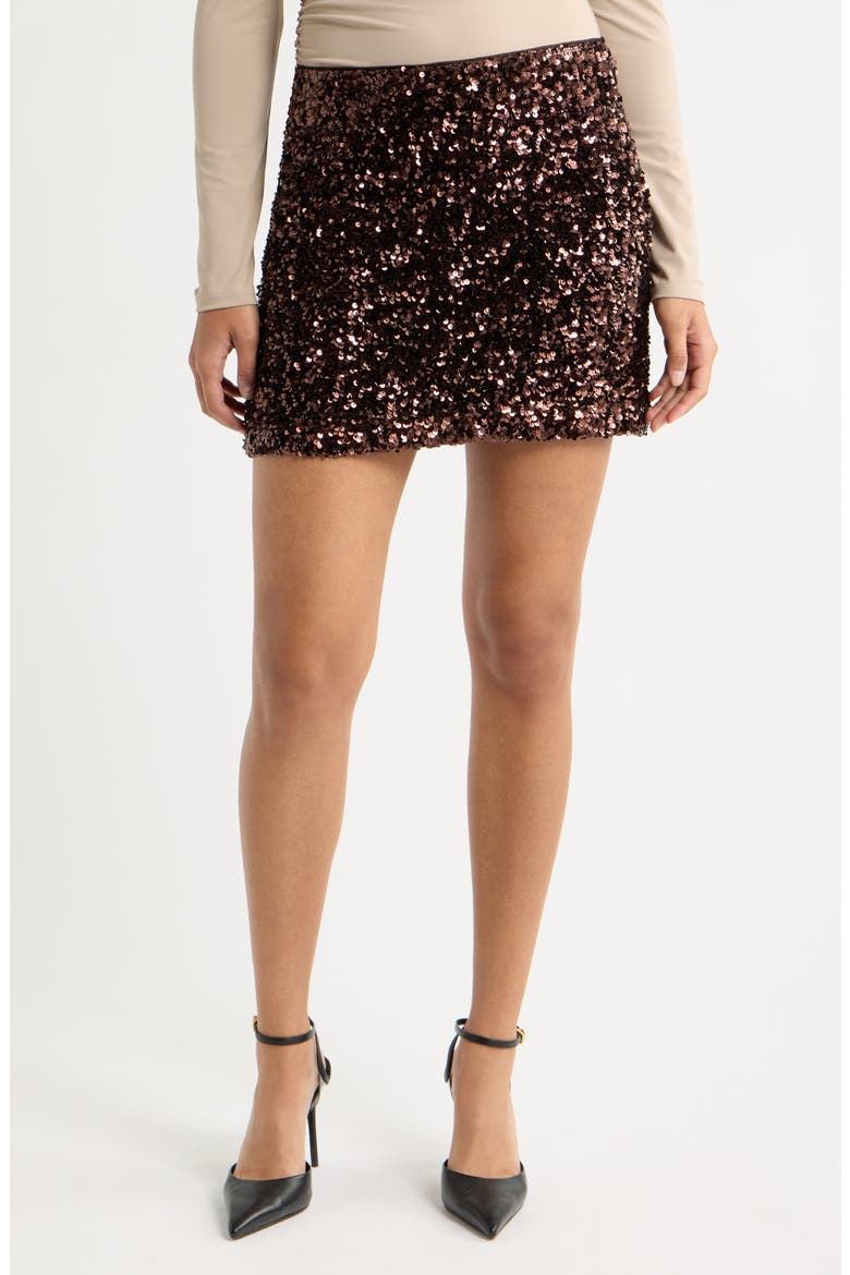 Sequin Miniskirt, Main, color, BROWN TIRAMISU