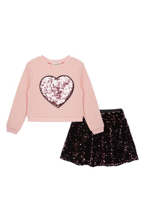 Kids' Sequin Heart Sweatshirt & Skirt Set (Toddler, Little Kid & Big Kid)