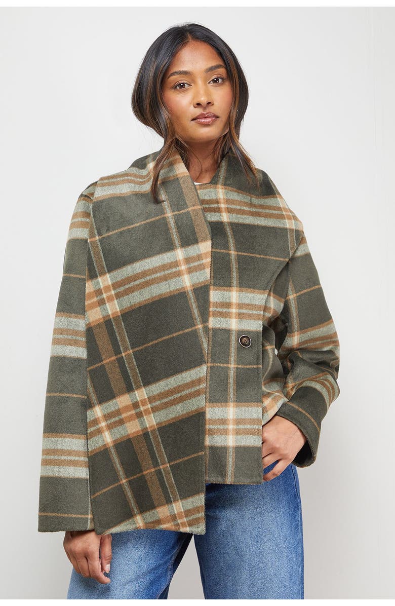 Oasis Check Scarf Longline Jacket Coat, Main, color, Taupe