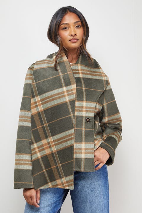 Check Scarf Longline Jacket Coat