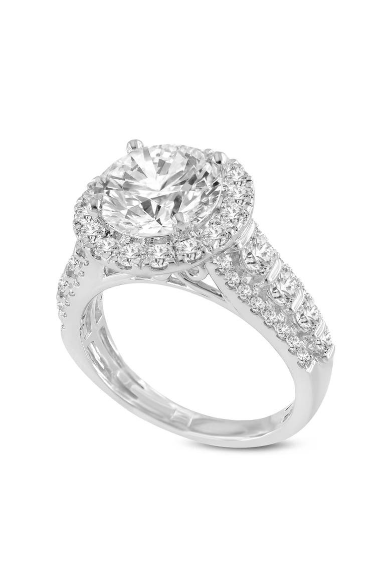Elara 14K White Gold Round Cut Lab Grown Diamond Halo Engagement Ring - 4.45 Ct, Main, color, 14K White Gold