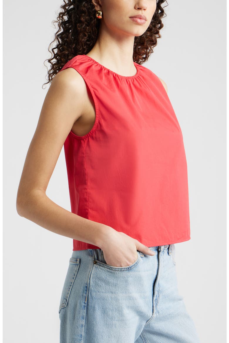Floral Gathered Neck Poplin Sleeveless Top, Alternate, color, RED SAUCY