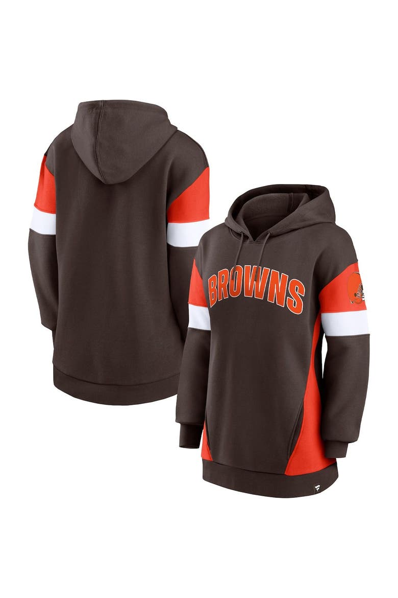 Women's Fanatics Branded Brown/Orange Cleveland Browns Lock It Down Pullover Hoodie, Main, color, Brown