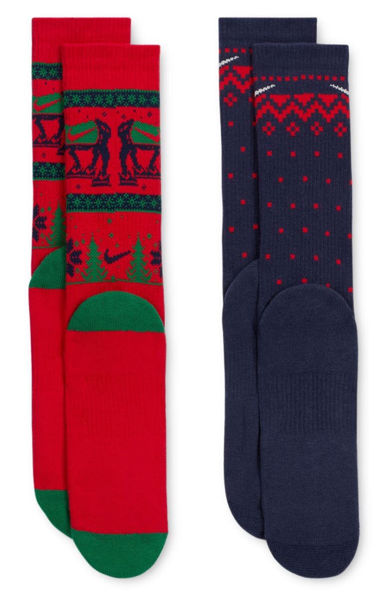 Nike Dri-Fit Assorted 2-Pack Crew Socks, Alternate, color, Red Multi