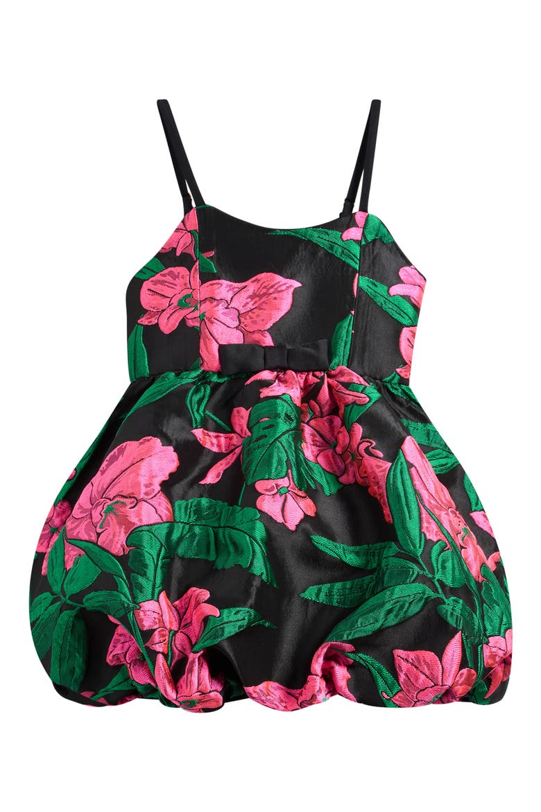 Kids' Mini Bowman Jacquard Bubble Hem Dress, Main, color, NOIR JUNGLE BOUQUET JACQUARD