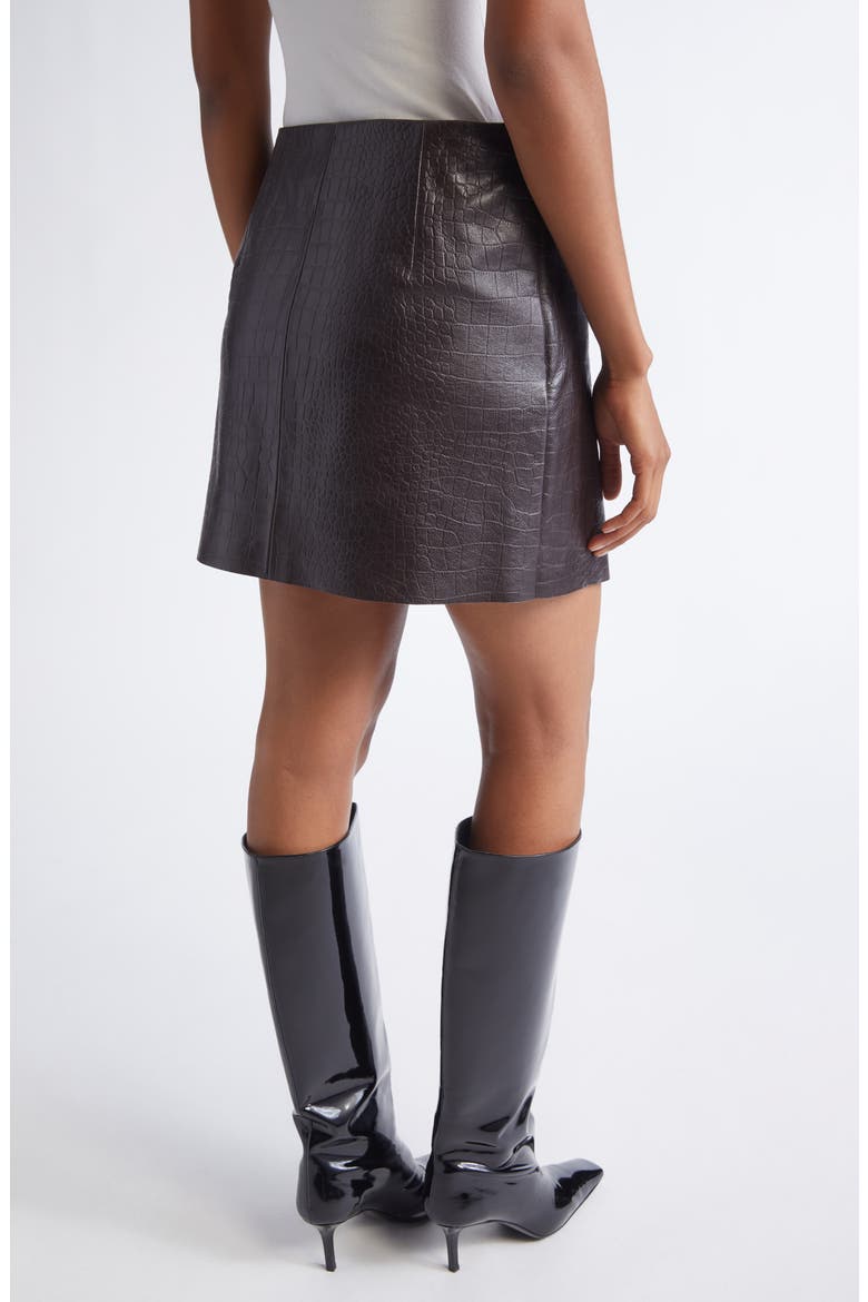 Raya Croc Embossed Leather Wrap Miniskirt, Alternate, color, ESPRESSO