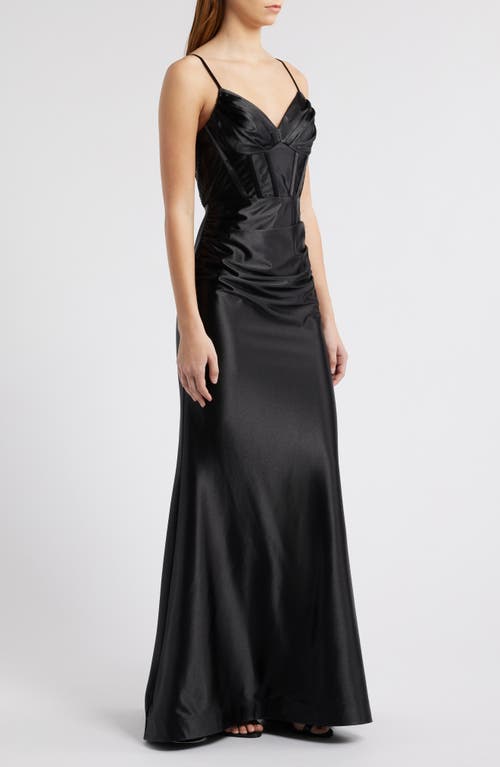 City Studio Satin Trumpet Dress In Black
