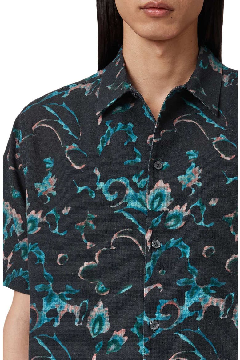 Fortune Linen & Cotton Short Sleeve Button-Up Shirt, Alternate, color, AQUA BLUE