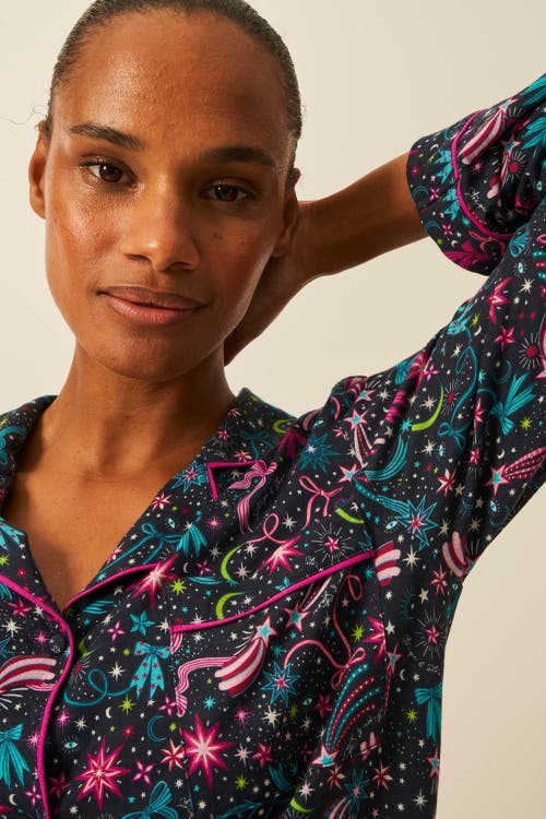 Stripe & Stare Long Pyjama Set In Blue