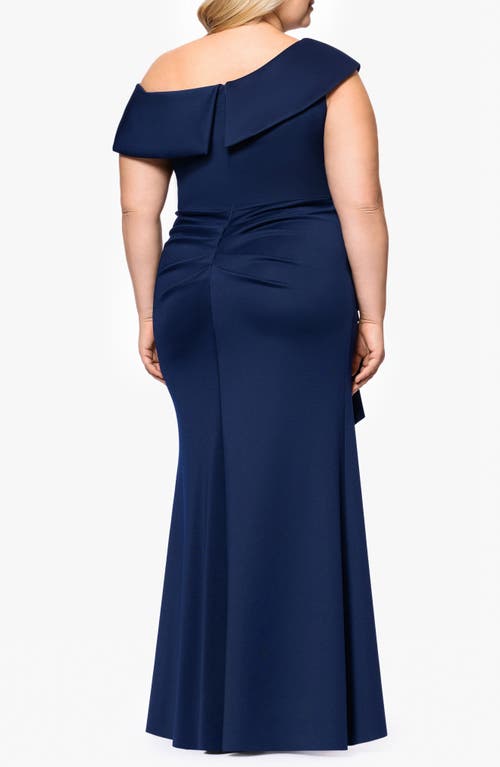 Xscape Evenings Ruffle One-shoulder Scuba Gown In Midnight