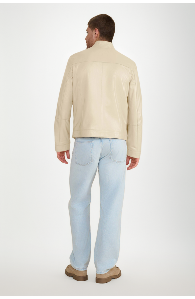 Furniq UK Otis Racer Leather Jacket, Alternate, color, Black