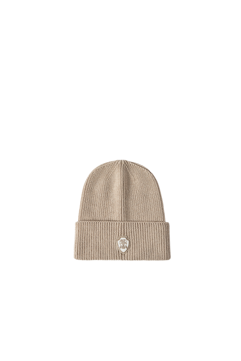 Cashmere English rib knit beanie with patch logo, Alternate, color, Sand