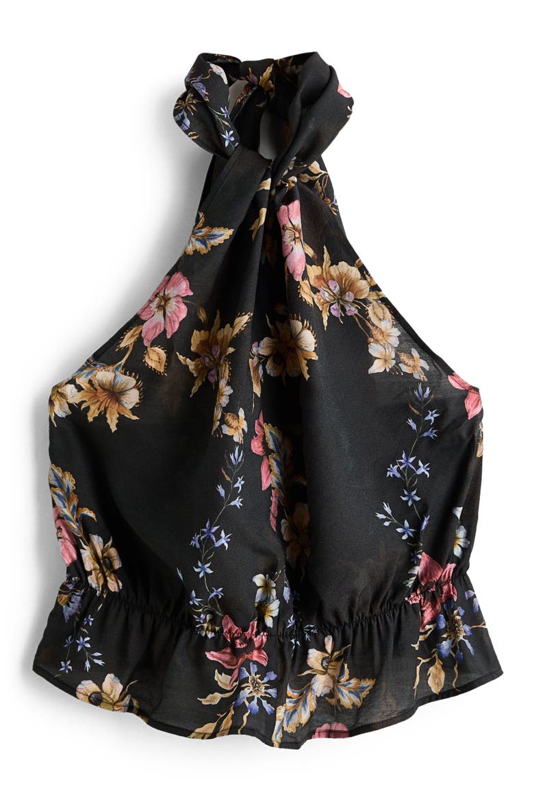 Viscose-blend Halterneck Top, Alternate, color, Black/floral