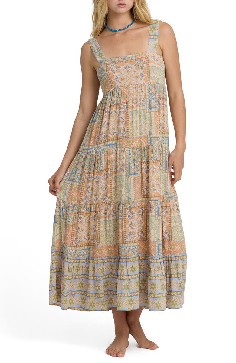 Billabong All Good Print Tiered Maxi Dress, Main, color, Twilight Blue