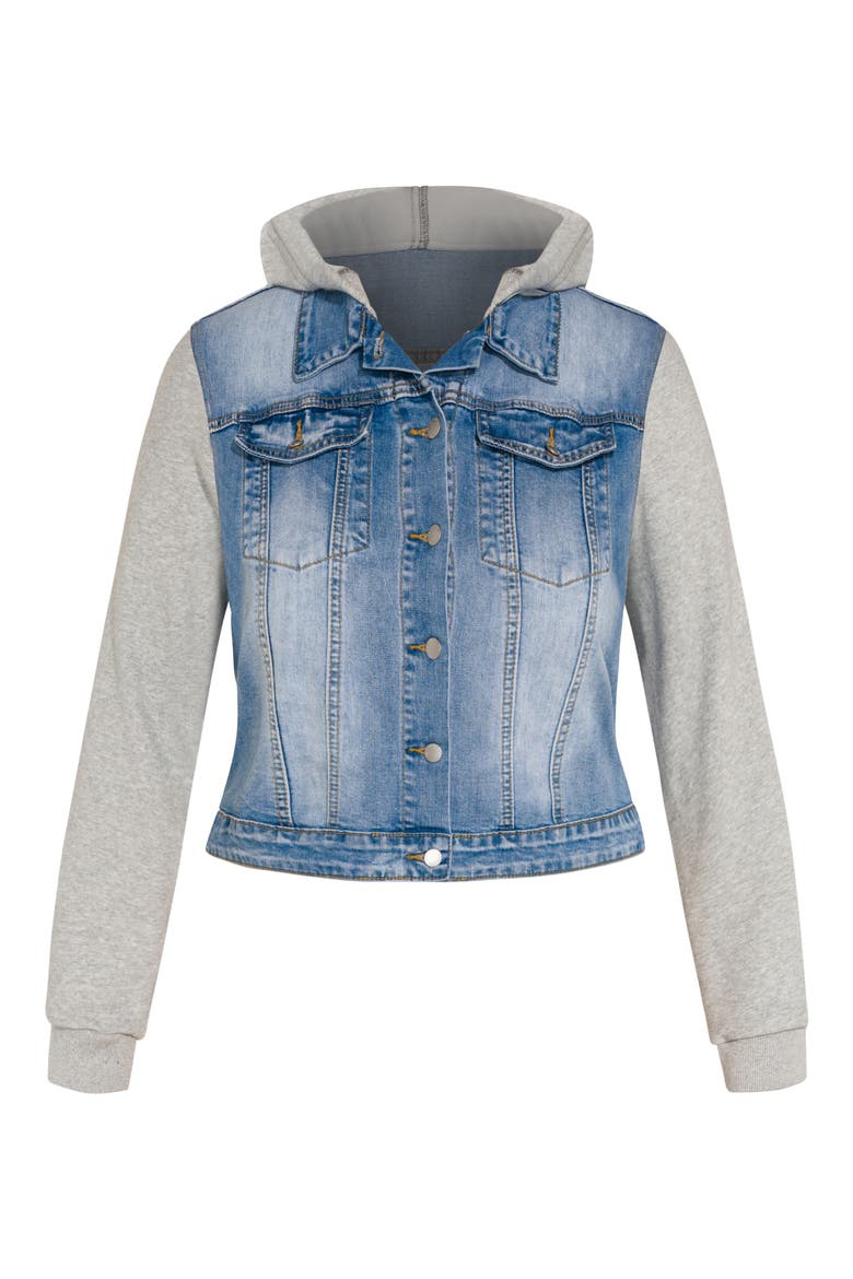 Denim & Fleece Hooded Crop Jacket, Alternate, color, LIGHT WASH