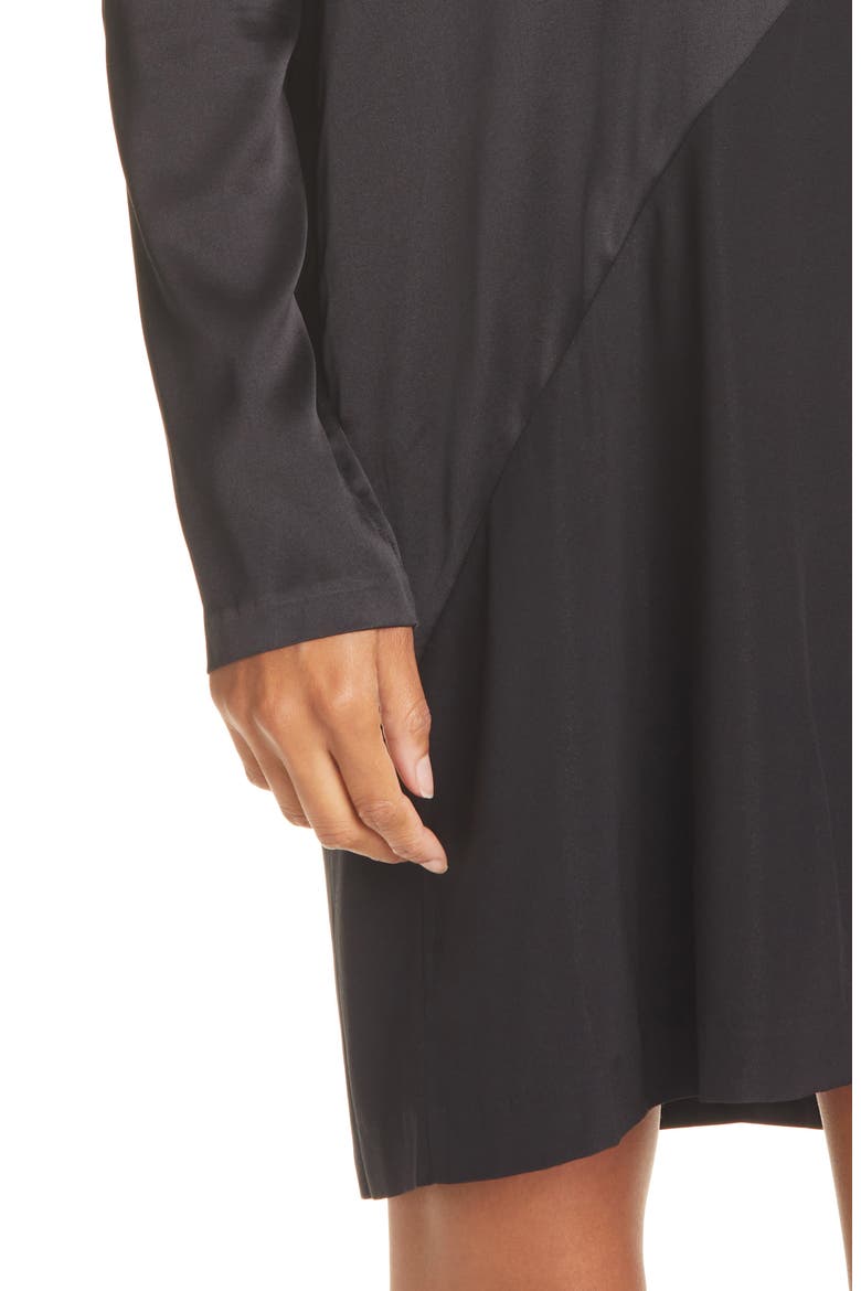 Long Sleeve Stretch Silk Minidress, Alternate, color, BLACK