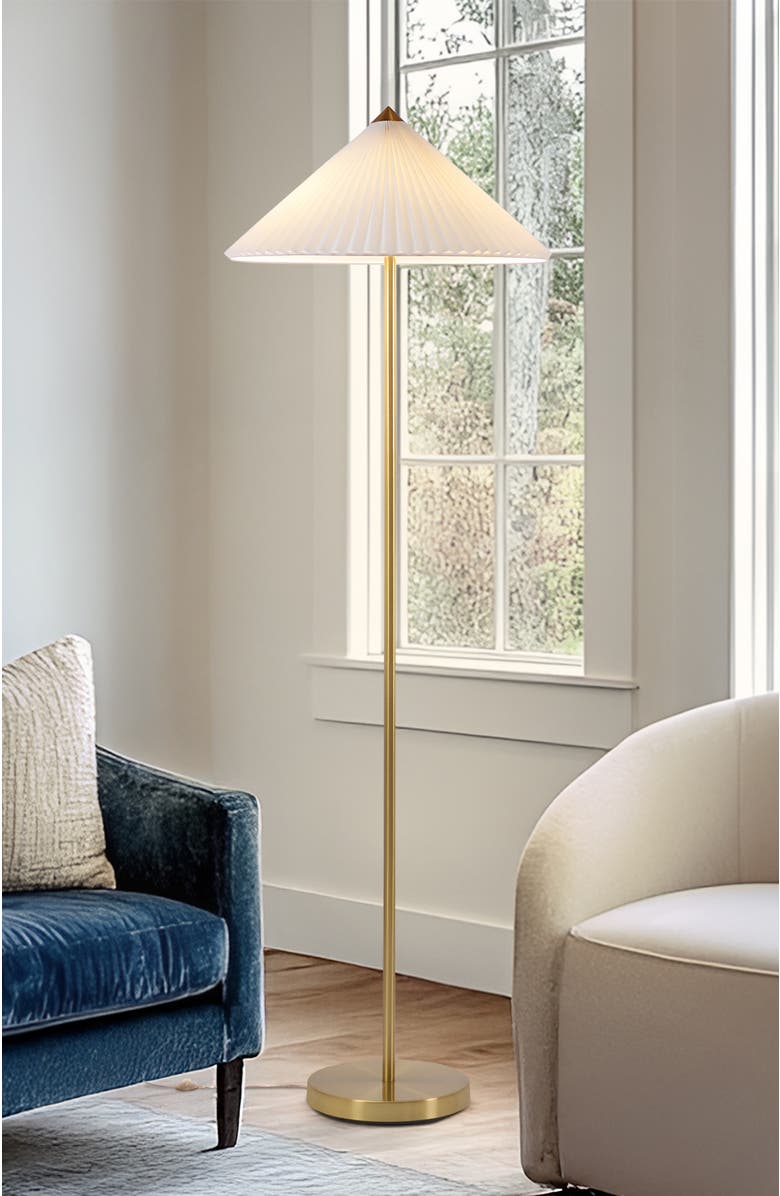 Brightech Sienna 62" LED Gold Floor Lamp with Pleated Fabric Shade, Bulbs Included, Alternate, color, 