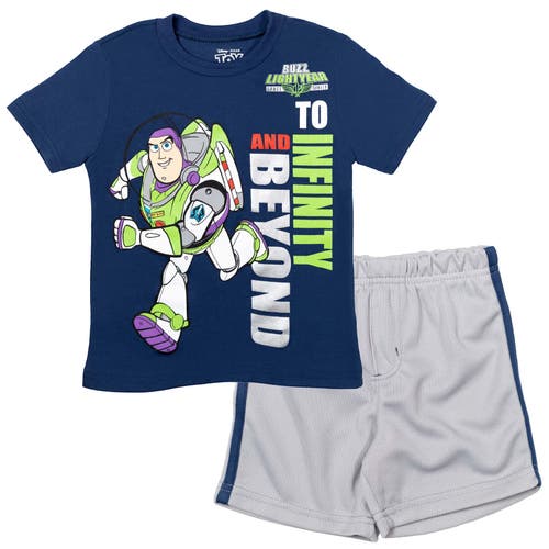 Disney Buzz Lightyear Toy Story T-Shirt & Mesh Shorts Set in Blue/gray 