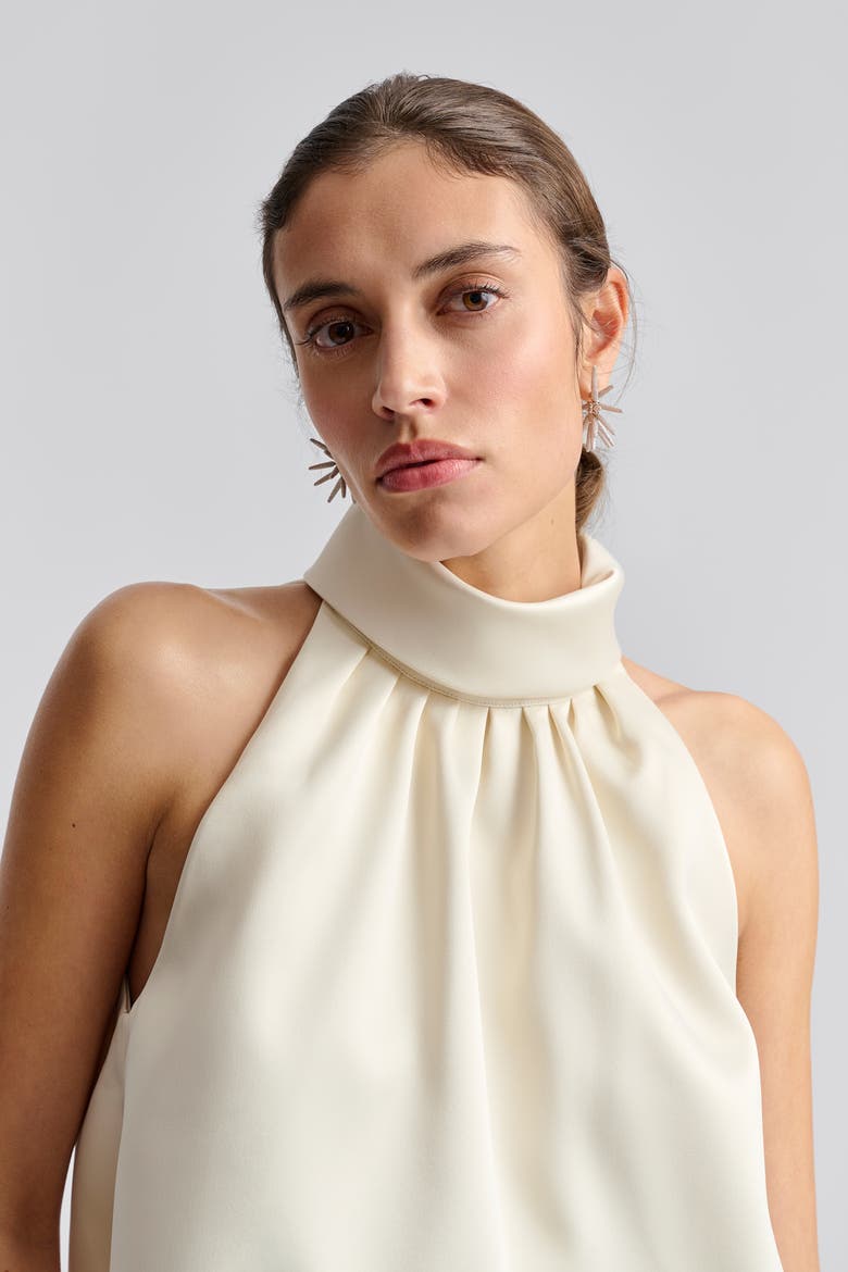 Minea Satin Halterneck Top, Alternate, color, Vanilla