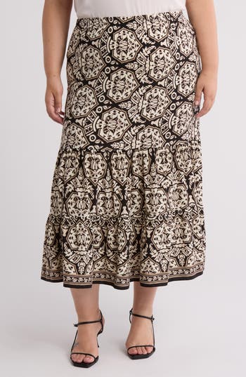 Max Studio Tiered Maxi Skirt In Brown