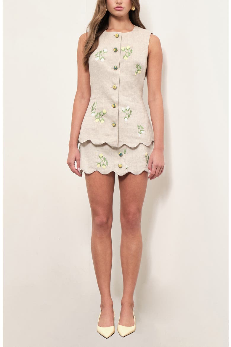 Willow Floral Embroidered Linen Button-Up Top, Alternate, color, BEIGE FLORAL