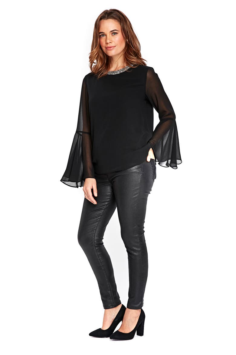 Embellished Neck Top, Alternate, color, BLACK