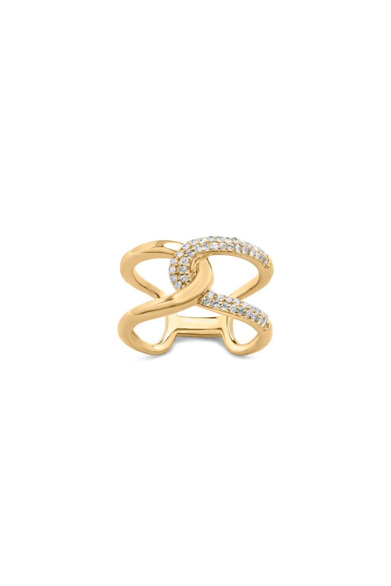 18K Yellow Gold Plated Sterling Silver 1/4 Ctw Diamond Open Crossover Band Ring, Main, color, Yellow Gold over Silver