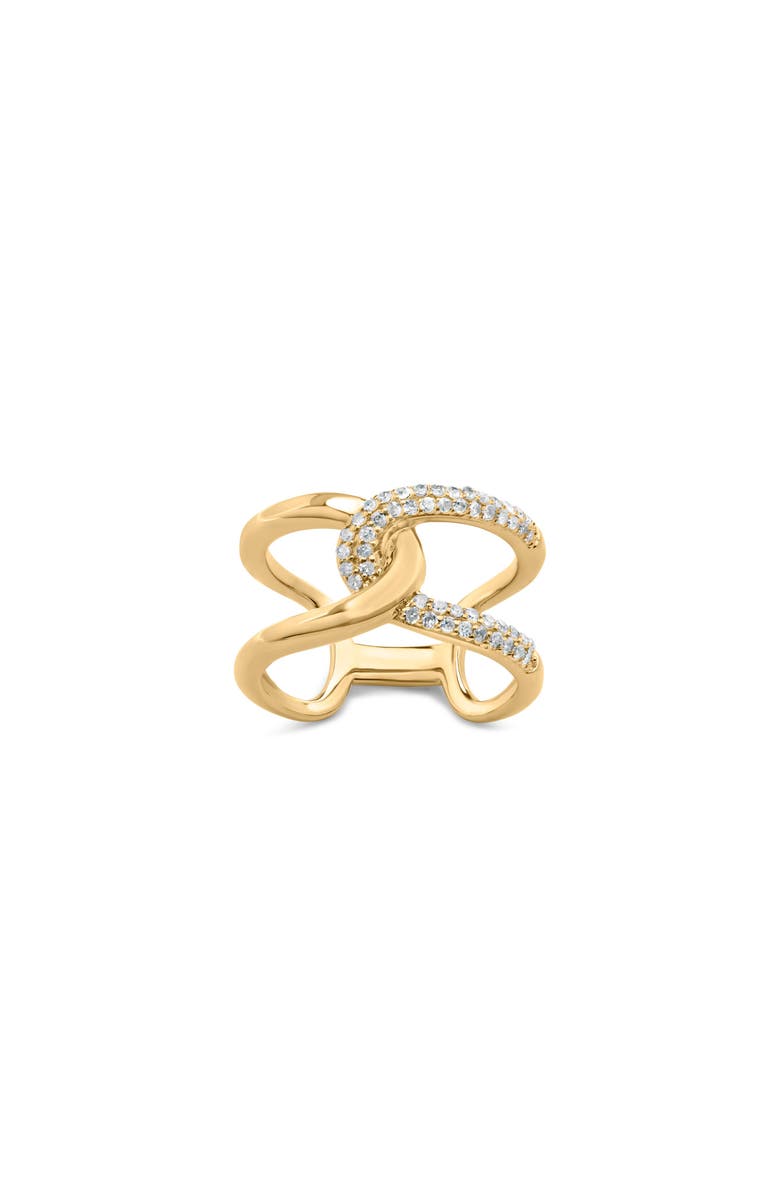 Haus of Brilliance 18K Yellow Gold Plated Sterling Silver 1/4 Ctw Diamond Open Crossover Band Ring, Main, color, Yellow Gold Over Silver