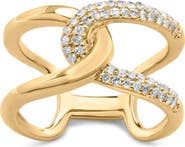 Haus of Brilliance 18K Yellow Gold Plated Sterling Silver 1/4 Ctw Diamond Open Crossover Band Ring