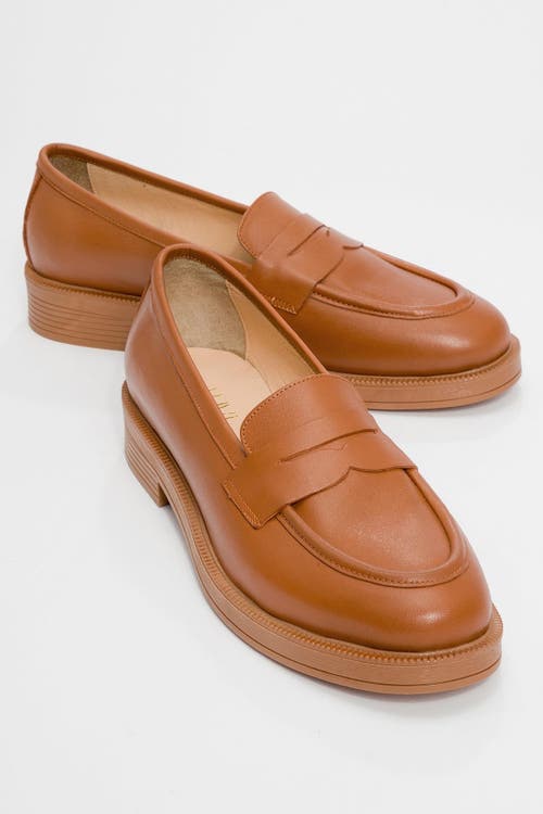 Forever & Always Shoes Bree Platform Penny Leather Loafer In Brown