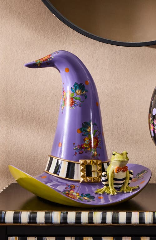 Mackenzie-childs Mackenzie Childs Fergal The Frog Witch's Hat Halloween Figurine In Purple