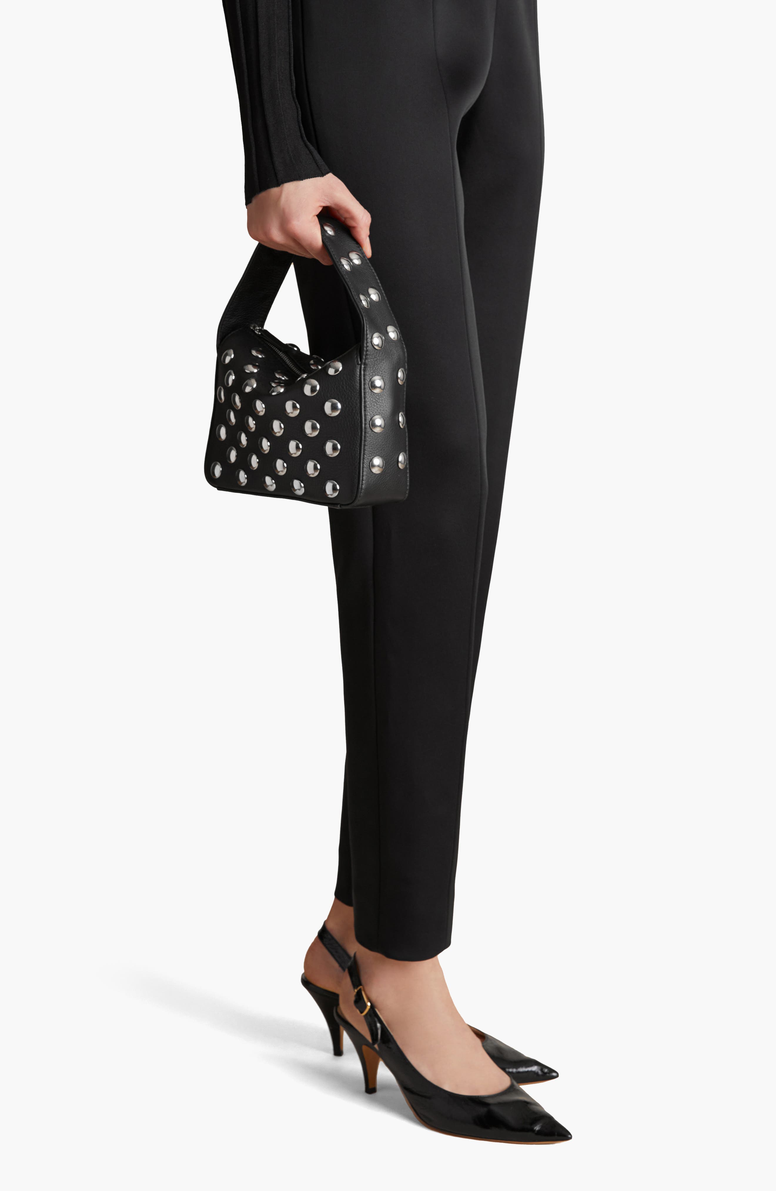 Khaite Small Elena Stud Leather Shoulder Bag, Alternate, color, Black 200